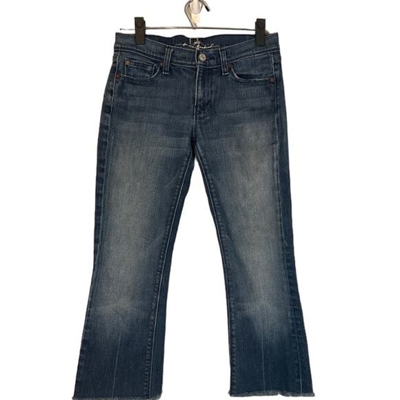 7 For All Mankind Mia Blue Cotton Blend Raw Hem Boot Cut Denim Jeans Women Sz 27 - Picture 1 of 13